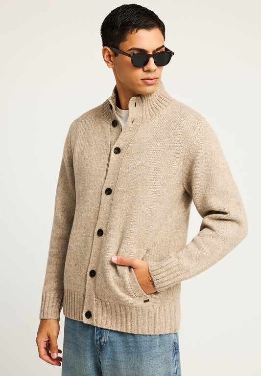Cardigan tricotat bărbătesc cu guler înalt