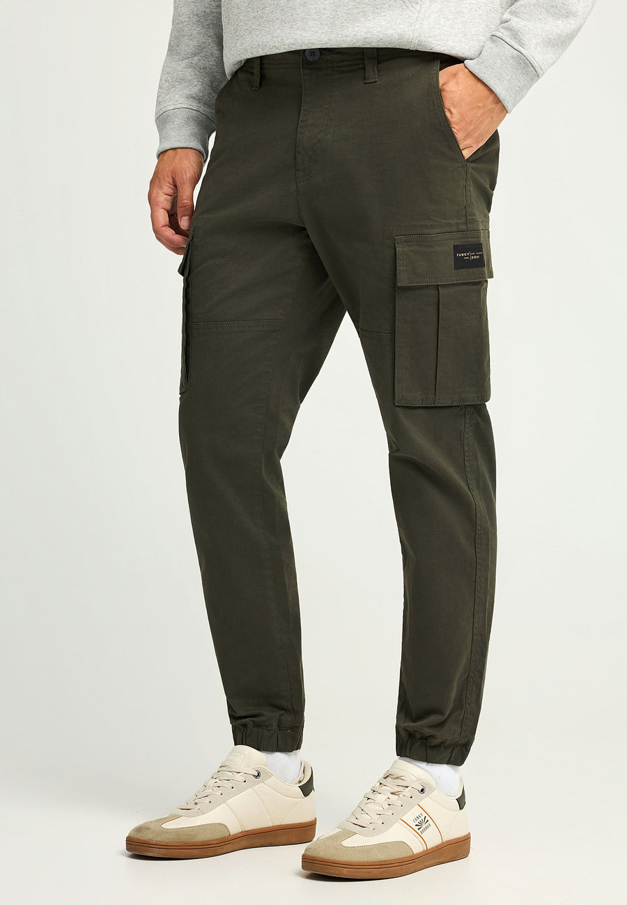 Pantaloni cargo bărbătești, croială regulată, cu manșetă la tiv