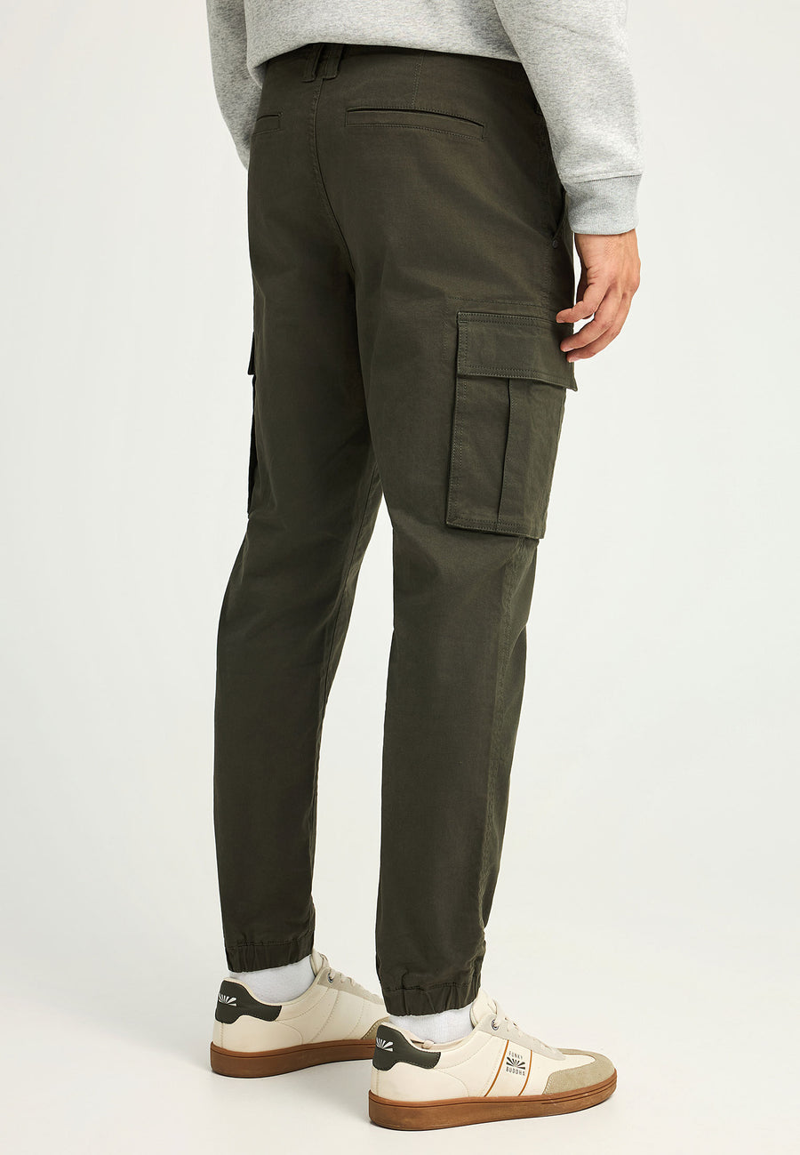 Pantaloni cargo bărbătești, croială regulată, cu manșetă la tiv