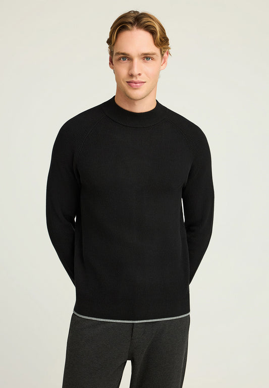 Pulover tricotat din bumbac cu guler fals pentru bărbați