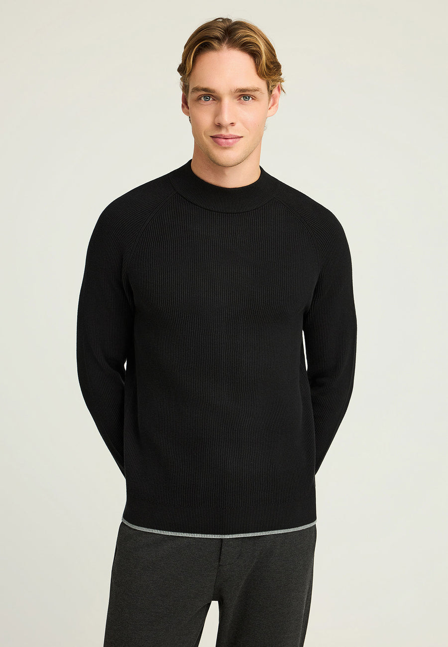 Pulover tricotat din bumbac cu guler fals pentru bărbați