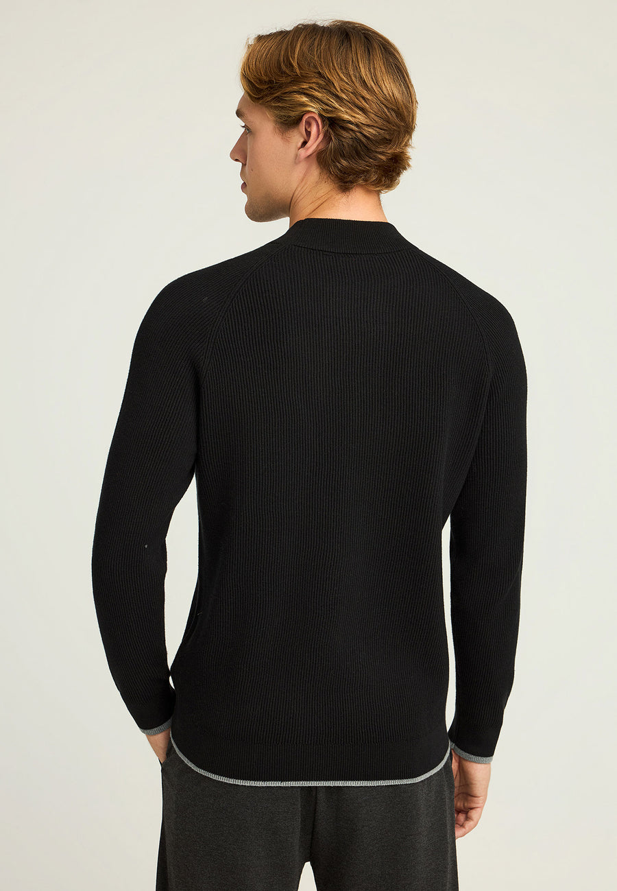 Pulover tricotat din bumbac cu guler fals pentru bărbați