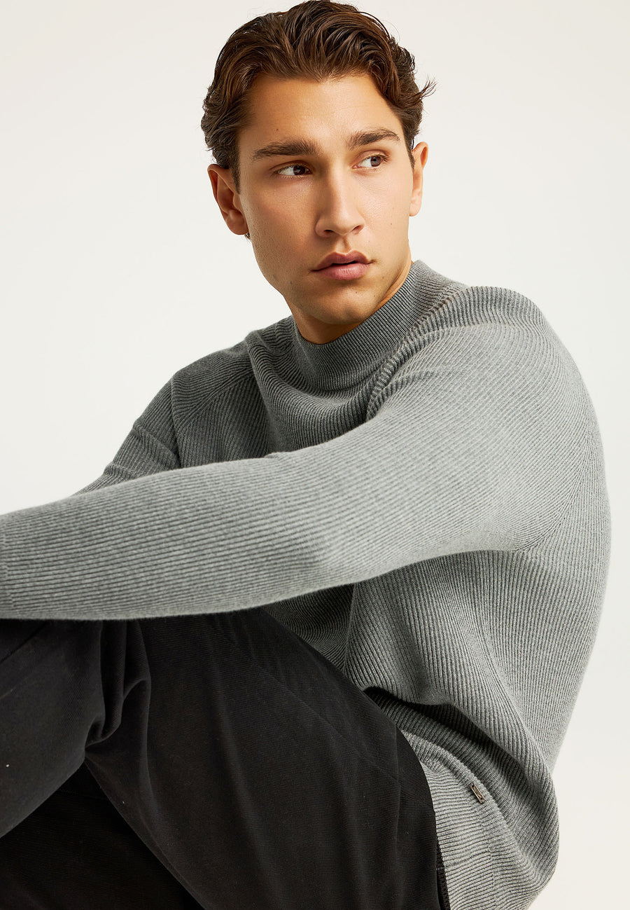 Pulover tricotat din bumbac cu guler fals pentru bărbați
