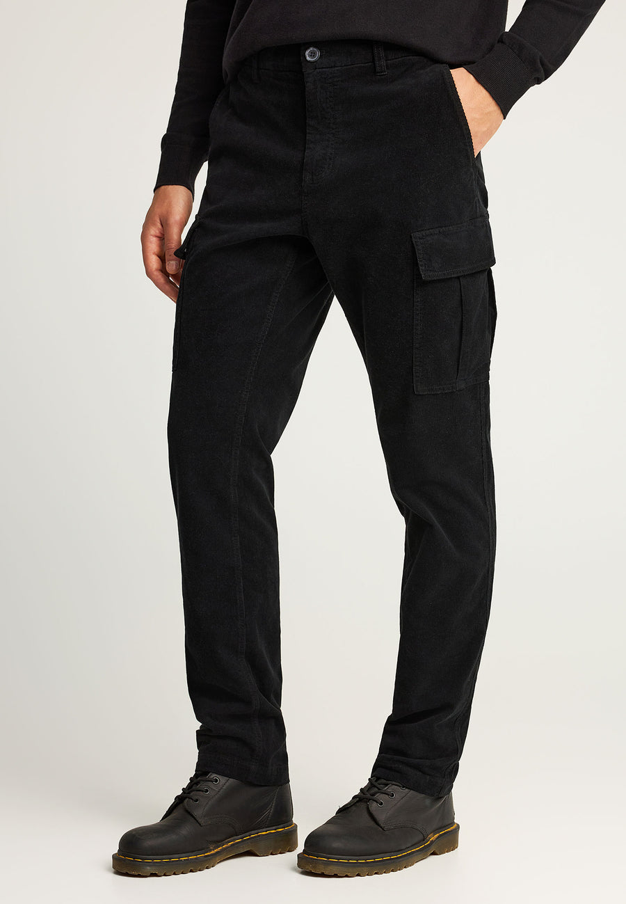 Pantaloni cargo din catifea reiată, croială lejeră, pentru bărbați