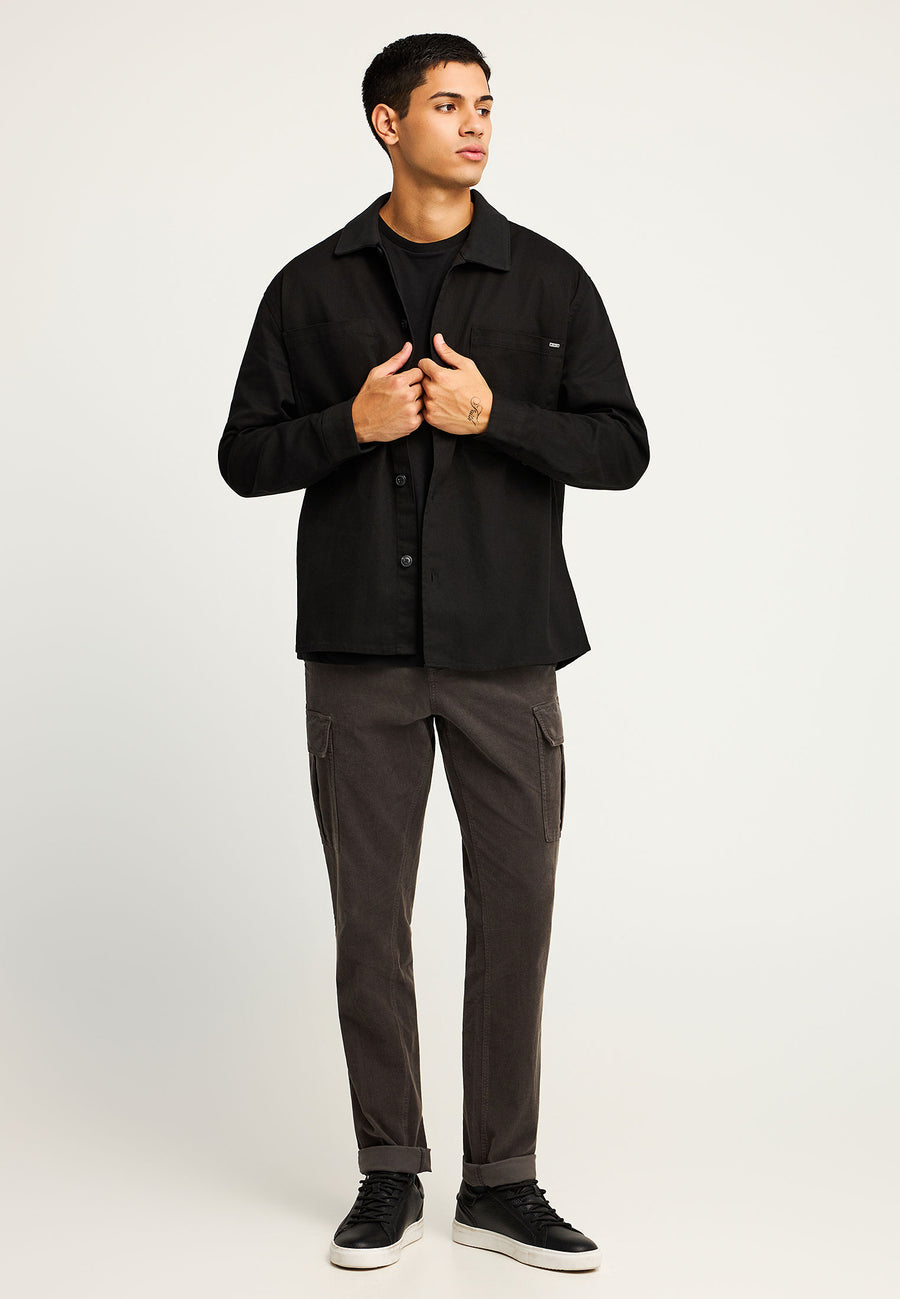 Pantaloni cargo din catifea reiată, croială lejeră, pentru bărbați