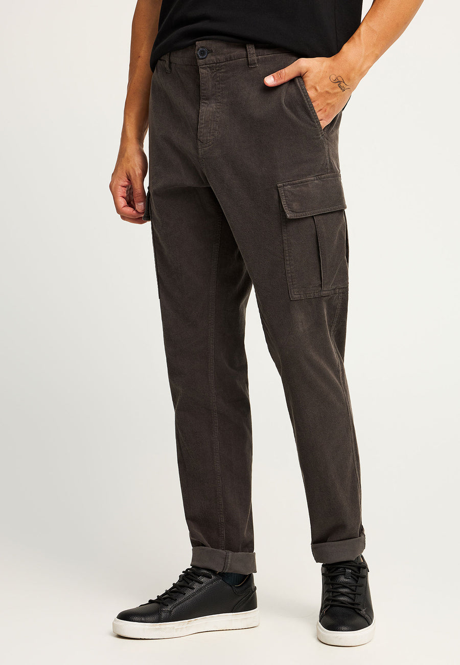 Pantaloni cargo din catifea reiată, croială lejeră, pentru bărbați