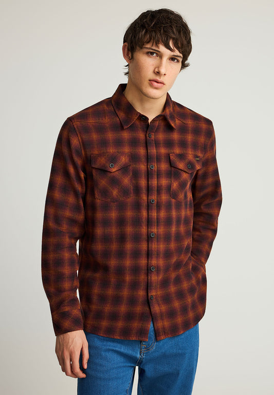 Cămașă bărbătească în carouri din bumbac, cu buzunare la piept