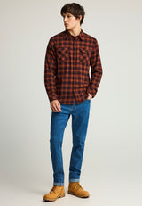 Cămașă bărbătească în carouri din bumbac, cu buzunare la piept