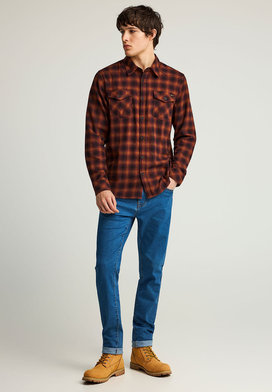 Cămașă bărbătească în carouri din bumbac, cu buzunare la piept