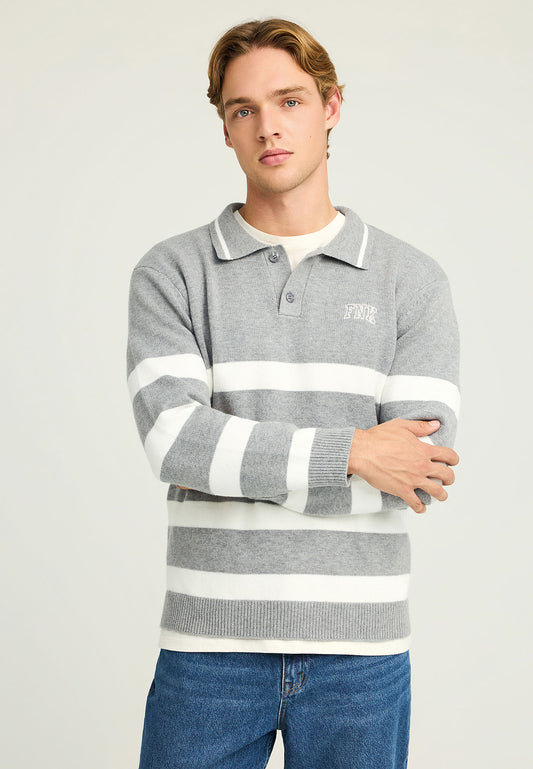 Men's striped knitted sweater with collar