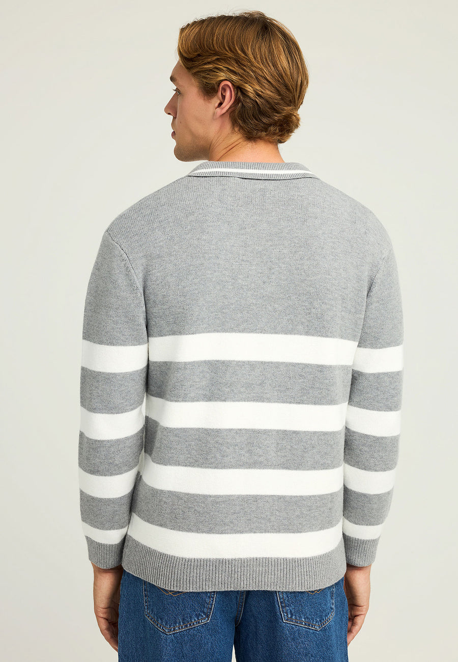 Pulover tricotat cu dungi și guler pentru bărbați