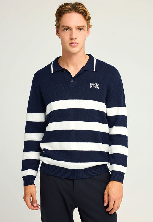 Men's striped knitted sweater with collar