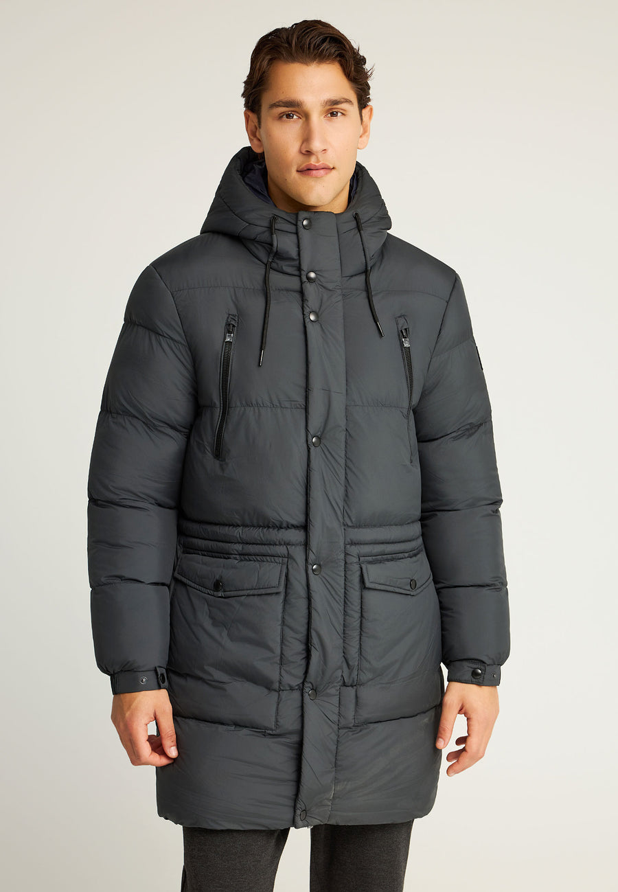 Jachetă pufoasă cu glugă pentru bărbați