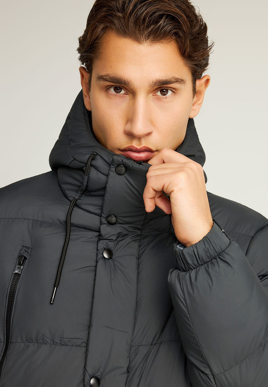 Jachetă pufoasă cu glugă pentru bărbați