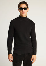 Pulover tricotat din bumbac pentru bărbați, cu guler înalt