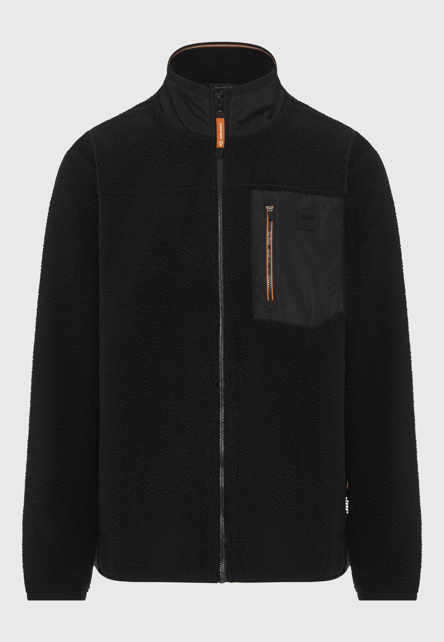 Sustainable fleece zip-up hoodie with chest pocket