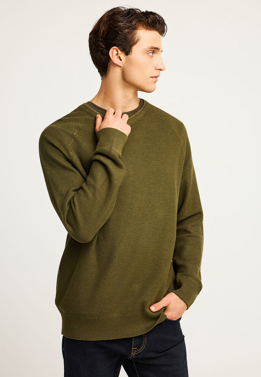 Hanorac bărbătesc cu guler rotund și finisaj striat