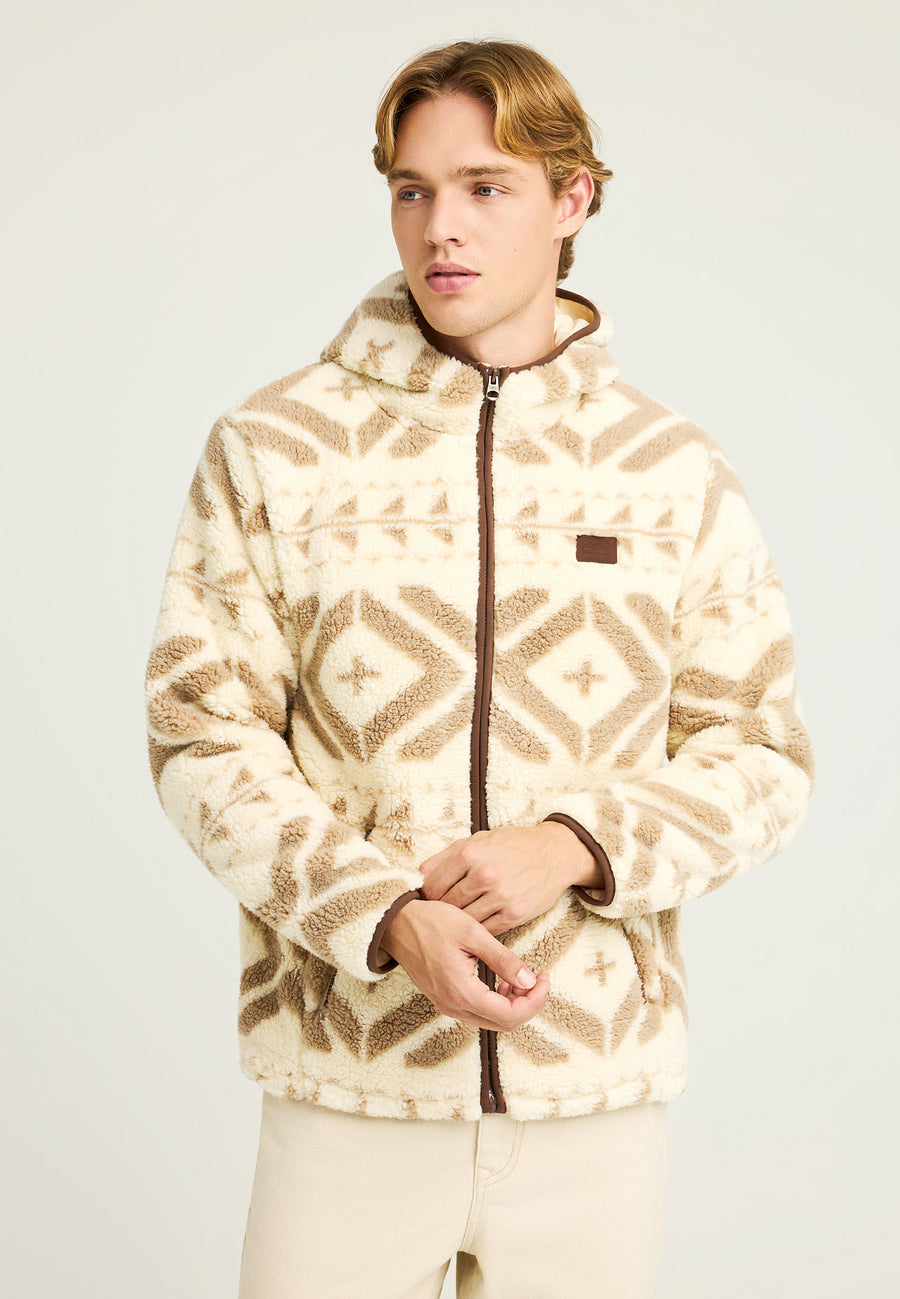 Oversized fleece zip-up hoodie with pockets