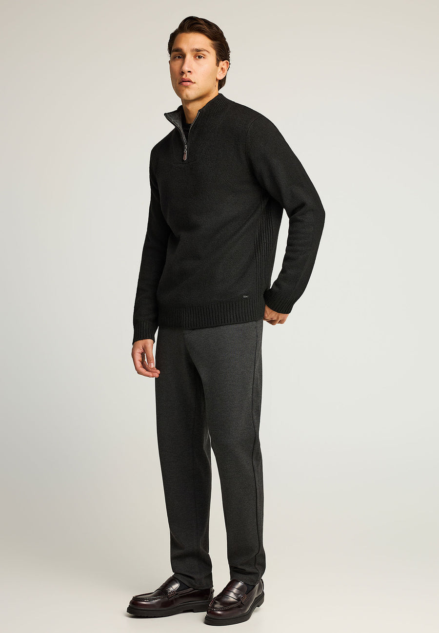 Pulover tricotat simplu cu fermoar pe jumătate pentru bărbați