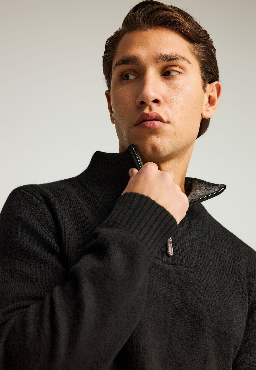 Pulover tricotat simplu cu fermoar pe jumătate pentru bărbați