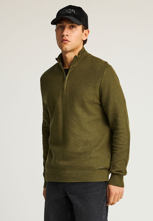Pulover tricotat simplu cu fermoar pe jumătate pentru bărbați