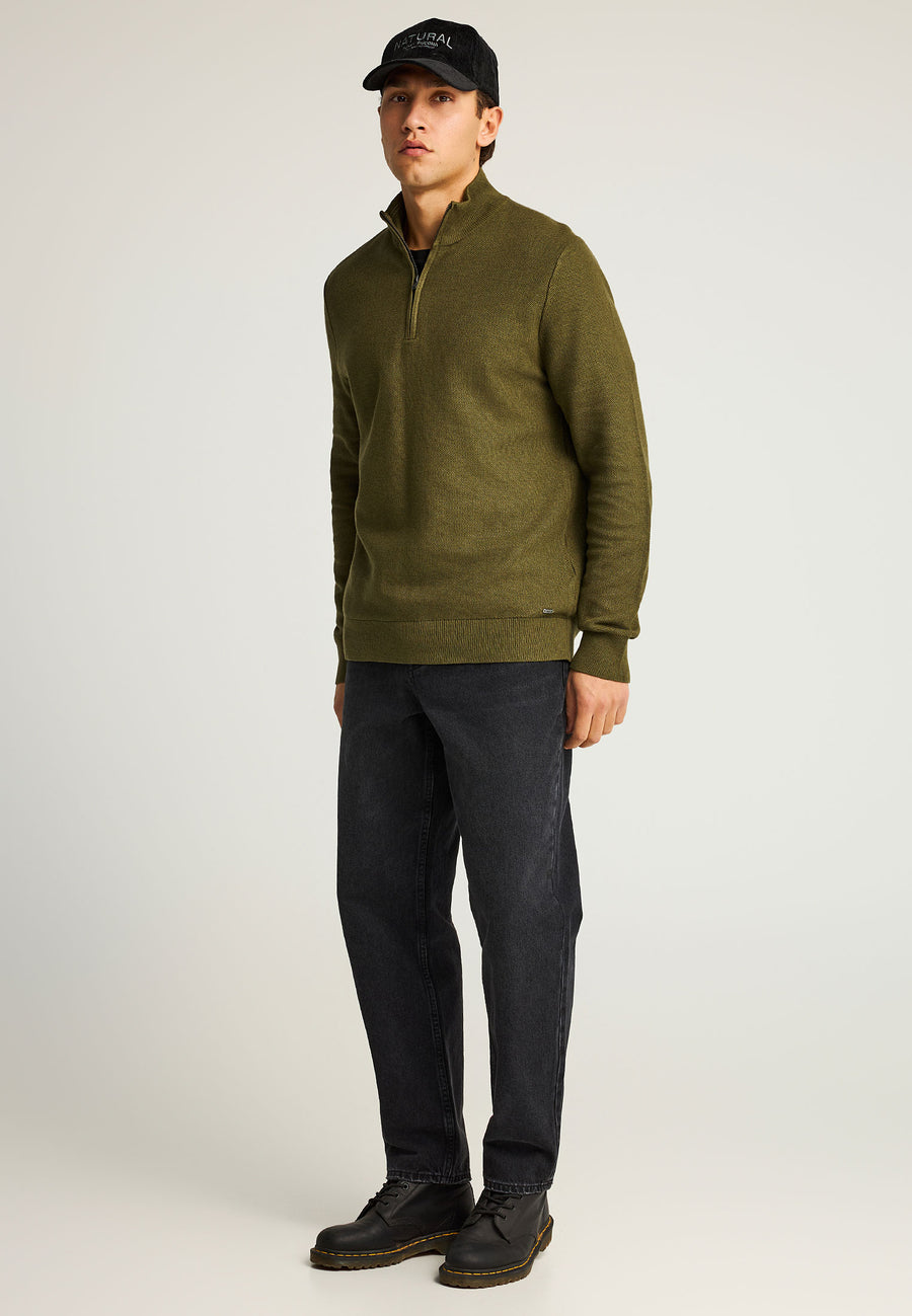 Pulover tricotat simplu cu fermoar pe jumătate pentru bărbați