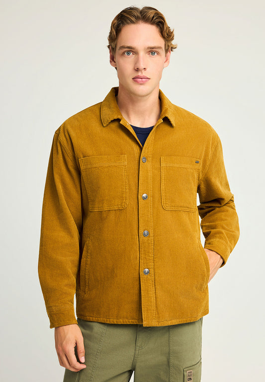 Cămașă bărbătească din catifea reiată cu buzunare la piept