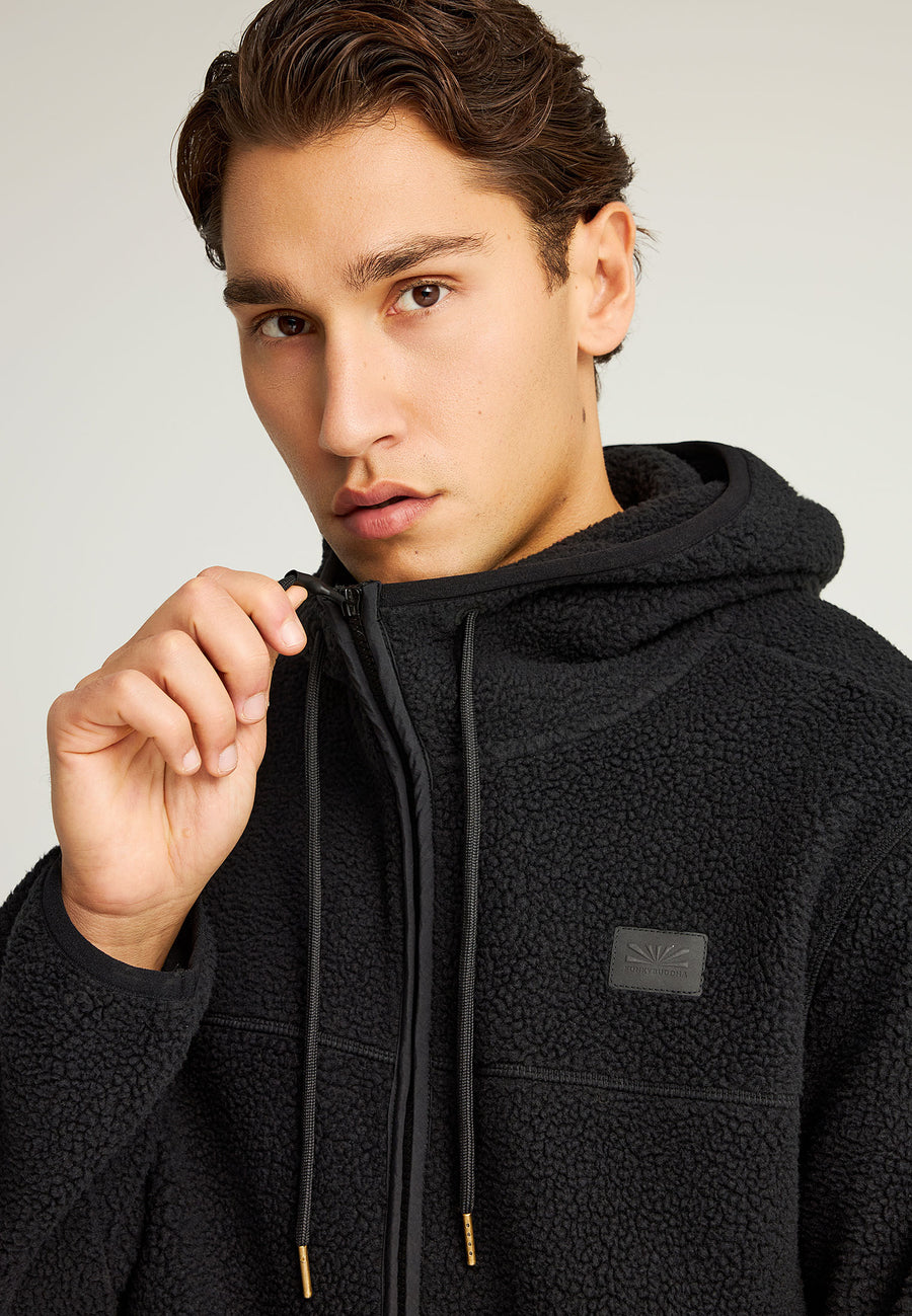 Hanorac din fleece cu fermoar, croială lejeră, sustenabil, cu buzunare