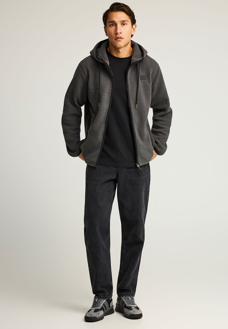 Hanorac din fleece cu fermoar, croială lejeră, sustenabil, cu buzunare