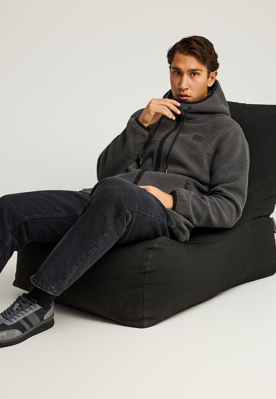 Hanorac din fleece cu fermoar, croială lejeră, sustenabil, cu buzunare