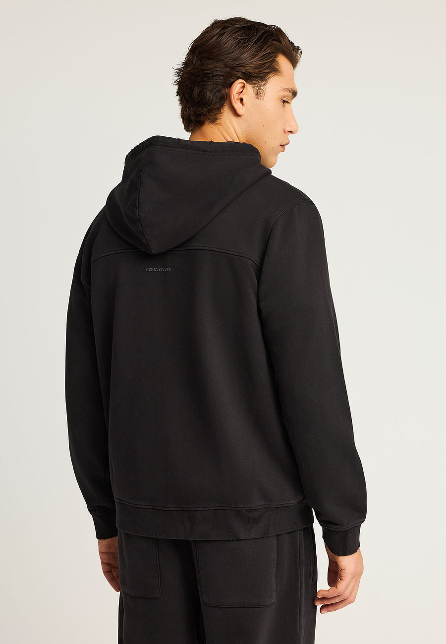 Hanorac bărbătesc simplu cu guler rotund și imprimeu subtil pe piept