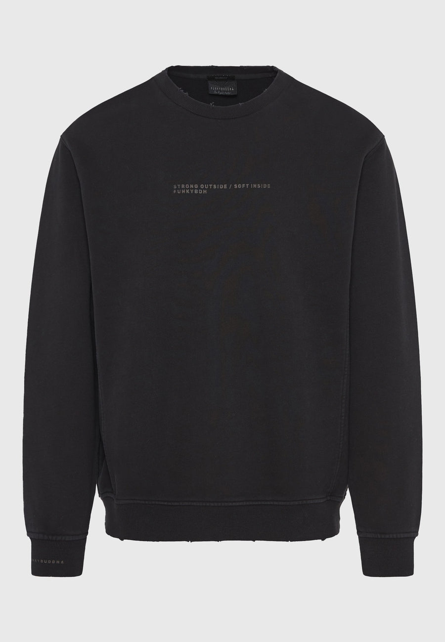 Hanorac bărbătesc simplu cu guler rotund și imprimeu subtil pe piept