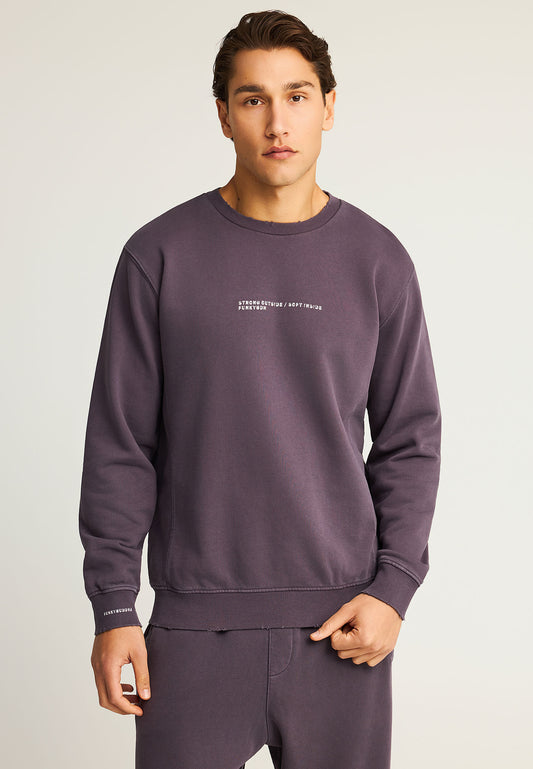 Hanorac bărbătesc simplu cu guler rotund și imprimeu subtil pe piept