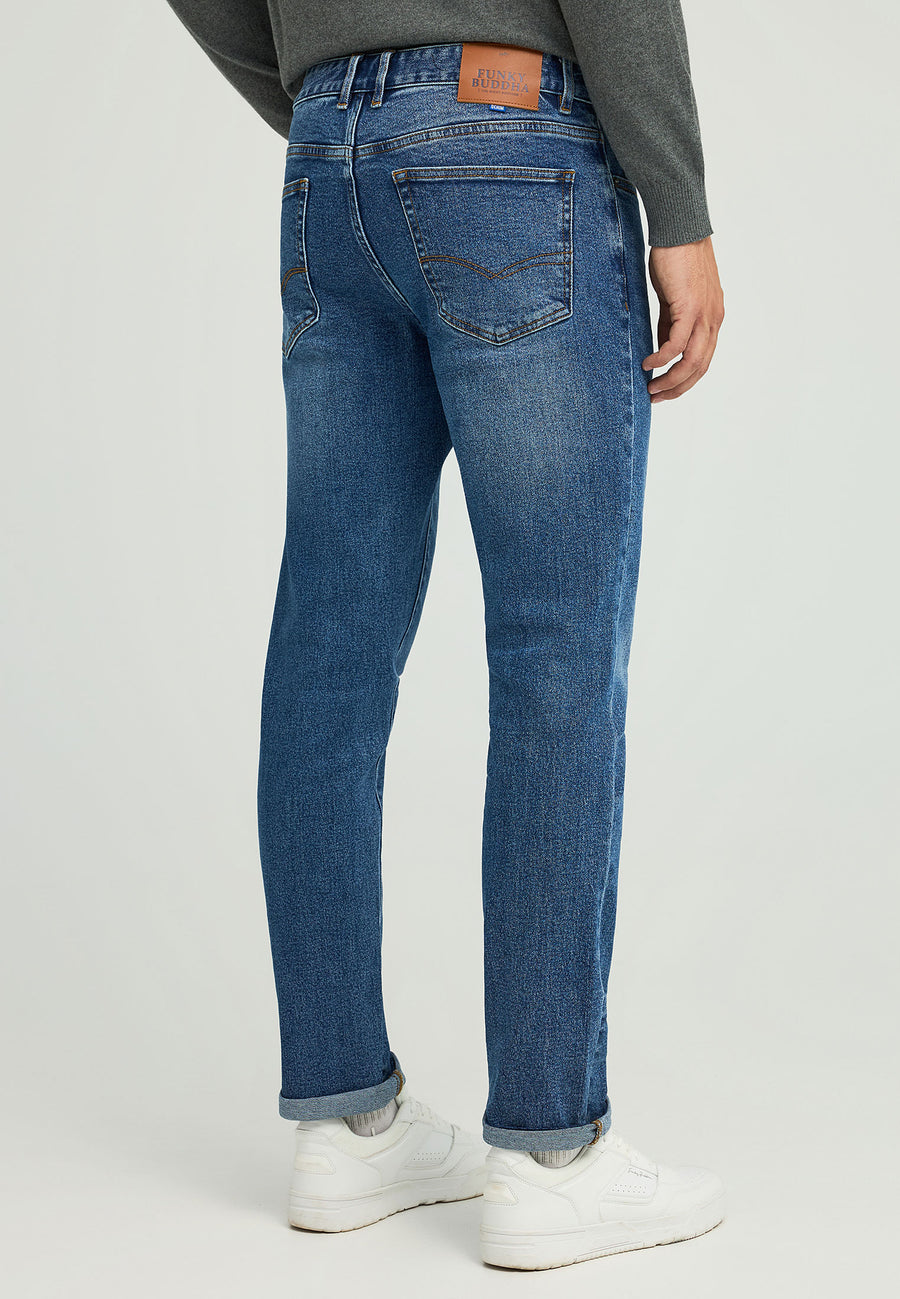 Blugi slim fit cu croială conică