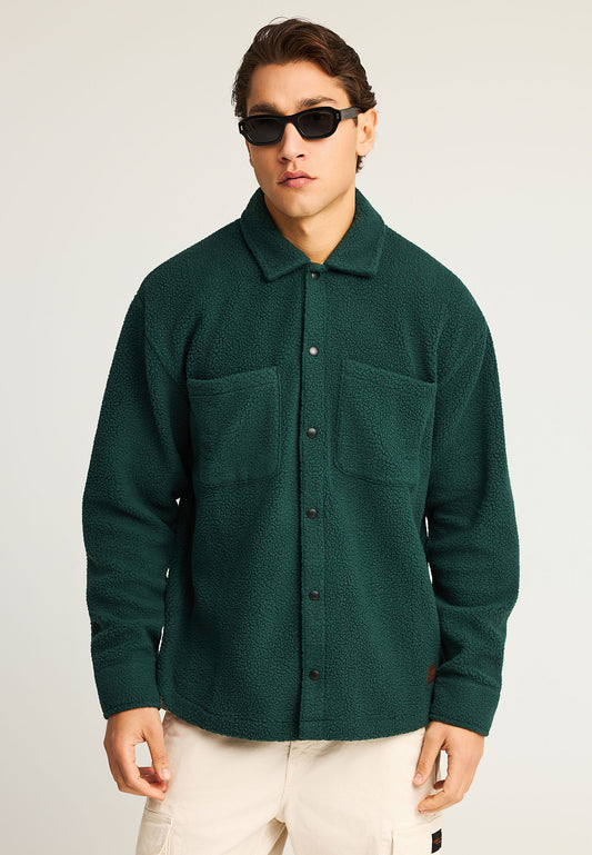 Cămașă bărbătească sustenabilă din fleece cu nasturi și buzunare la piept