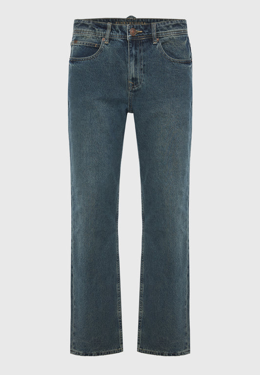 Blugi cu croială dreaptă și efecte spălate