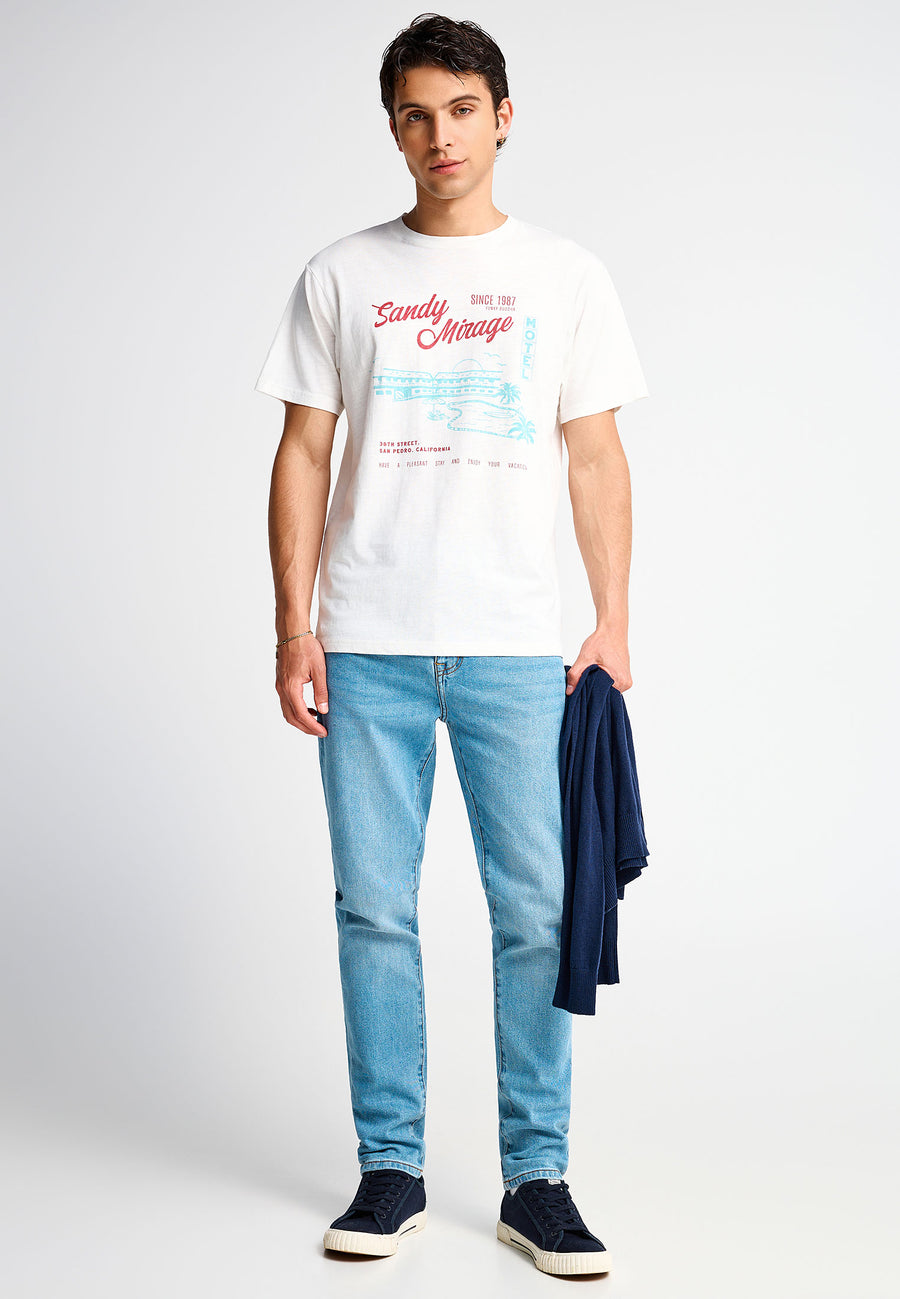 Men's slim tapered jeans with washed effects