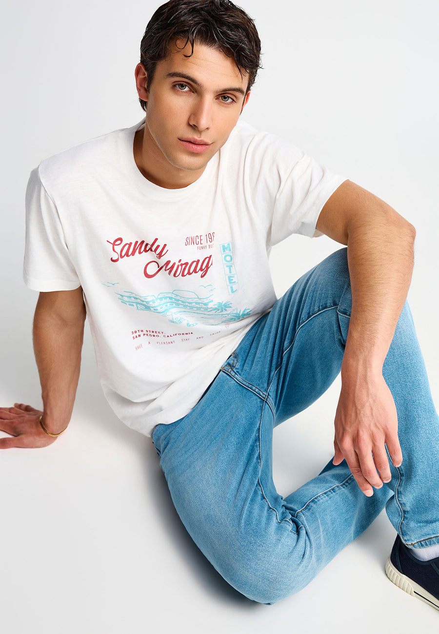 Men's slim tapered jeans with washed effects