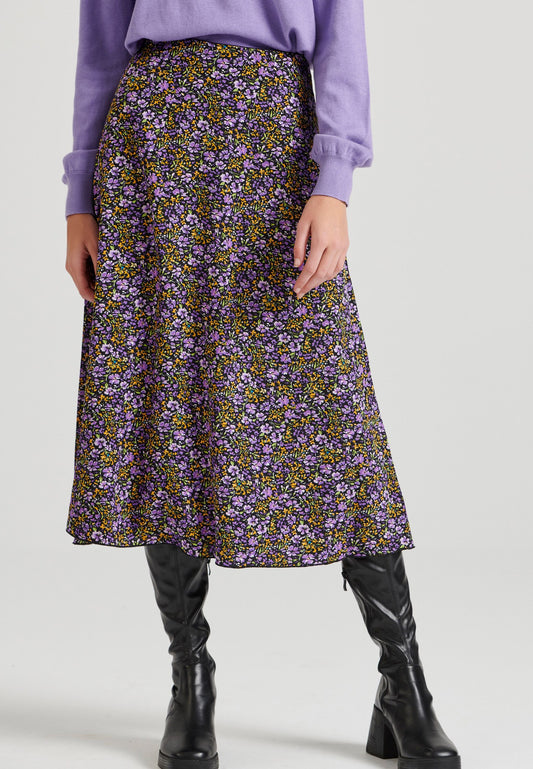 Fustă midi cu imprimeu floral în linie A