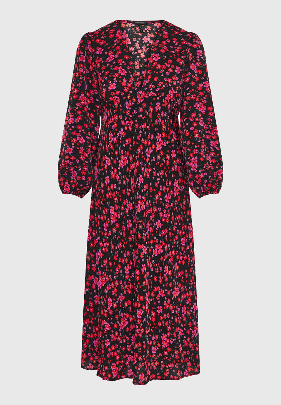 Rochie midi cu decolteu în V și imprimeu floral