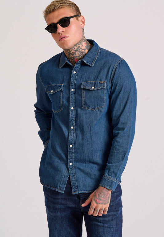 Cămașă bărbătească din denim cu buzunare la piept