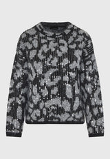 Pulover tricotat cu paiete și imprimeu animal