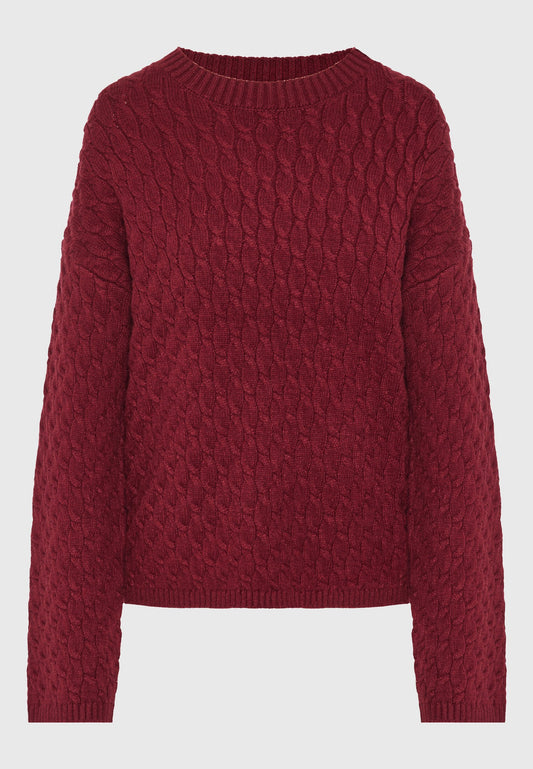 Pulover tricotat în relief cu eșarfă