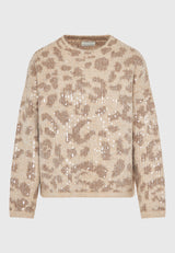 Pulover tricotat cu paiete și imprimeu animal