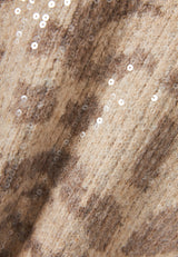 Pulover tricotat cu paiete și imprimeu animal