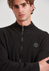 Men's knitted cardigan with rubber label