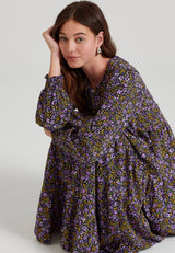 Rochie midi cu imprimeu floral și volane