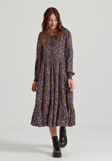 Rochie midi cu imprimeu floral și volane
