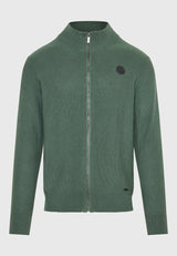 Men's knitted cardigan with rubber label