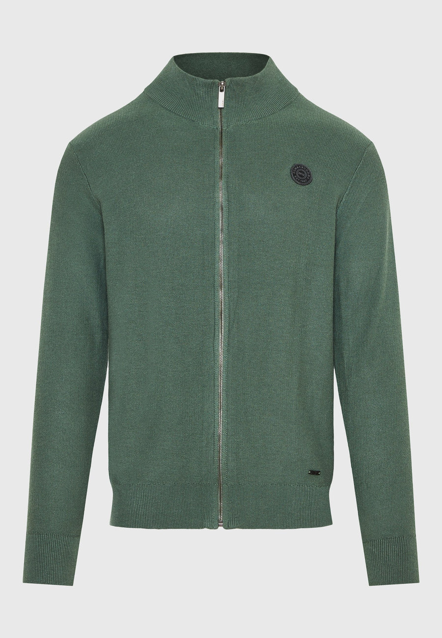 Men's knitted cardigan with rubber label
